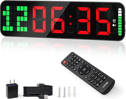 Gym Timer - Large Digital Gym Clock Wall with Interval Time Progress Bar, Countdown/Up Stopwatch, Remote Control for Home Gym Garage Boxing Crossfit