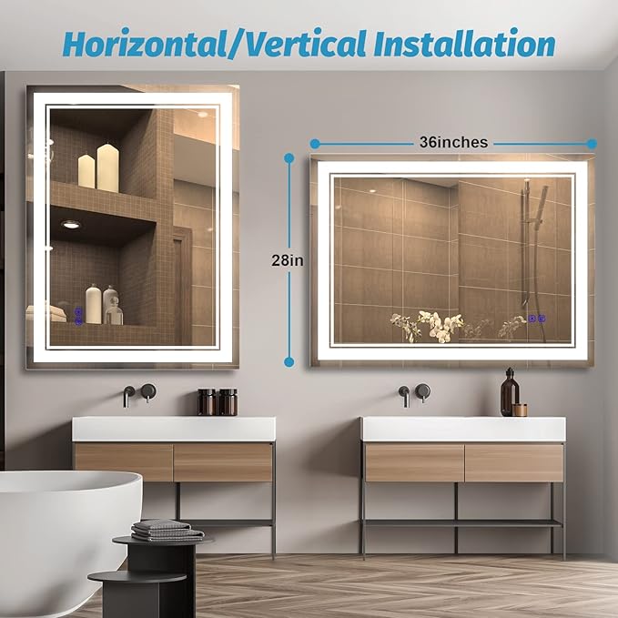 Led Mirror for Bathroom 36x28 Inch Large Makeup 3 Colors