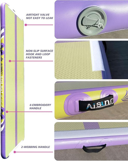 Inflatable Air Gymnastics Mat Training Mats with Air Pump 4/8 inches Thickness Gymnastics Tracks for Home Use/Tumble/Gym/Training/Cheerleading/Yoga/Beach/Park/Water