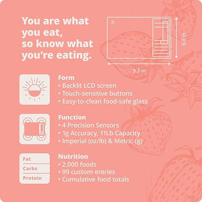 Greater Goods Nutrition Scale with Food Grade Glass, Perfect for Calorie Counting, Meal Prep, and Weight Loss (Coral Pink)