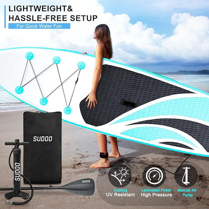 Inflatable Stand Up Paddle Board 10‘x30‘‘- Ultra-Light SUP with Backpack, Pump, Paddle, Coil Leash, 3 Fins, Repair Kit, Stable Design, Non-Slip EVA Deck for Adults & Youth