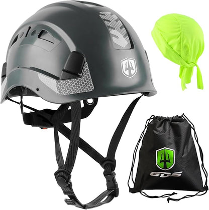 GREEN DEVIL Safety Helmet Hard Hat with Chin Strap Vented Lightweight Adjustable Hardhat for Men Women with Hi-Viz Design Ideal for Tree Climbing Work at Height
