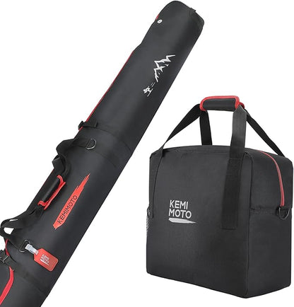 KEMIMOTO Ski Bag and Boot Bag Combo, Snowboard Bag Padded Ski Bags for Air Travel, Snow Ski Bags Fit Skis Up to 200cm, Ski Double Bag Combo