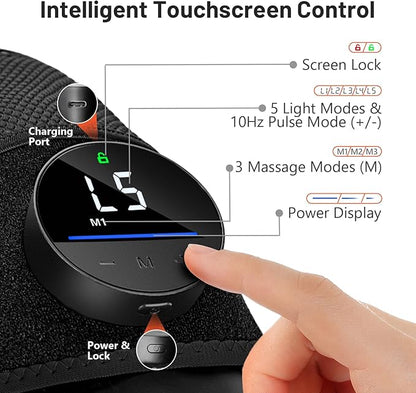 HALIDODO Red Light Therapy & Vibration Massage Knee Brace - Wireless Rechargeable Controller, 660nm&850nm Red Light Therapy Heated Device for Knee/Joint/Elbow/Shoulder Pain Relief, Black.