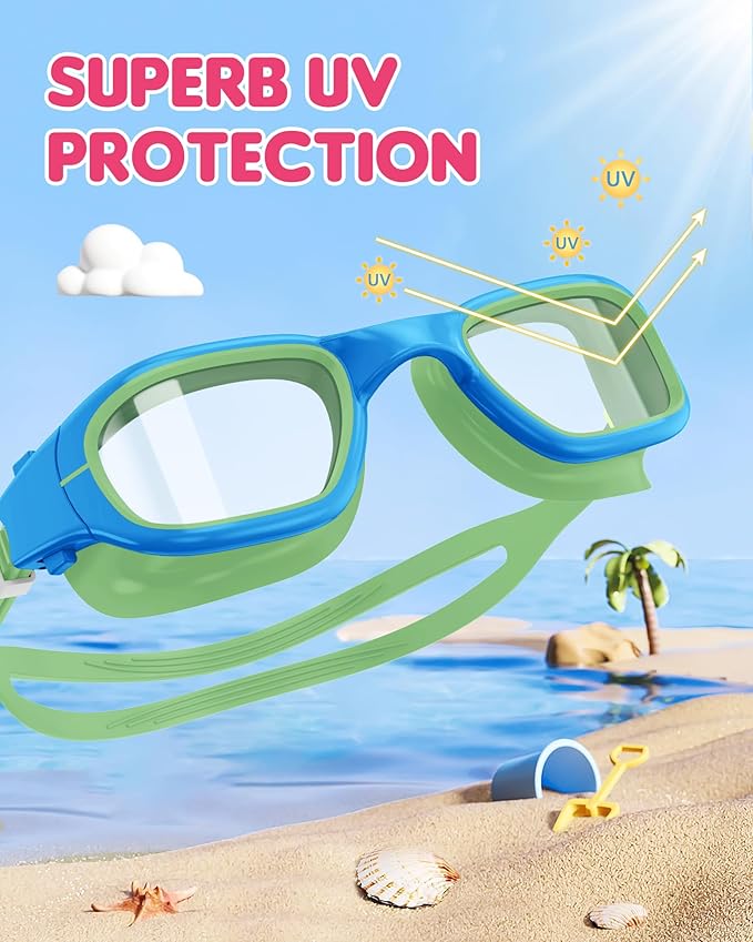 Kids Swim Goggles,Swimming Goggles for Kids 6-14, Anti-Fog UV Protection Pool Glasses for Boys Girls