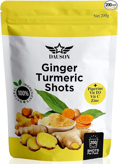 Ginger Turmeric Supplements with Piperine, Orange, Vitamin C, Vitamin D3 & Zinc | Ginger Turmeric Shots for Joint, Heart, Brain, Gut & Skin Health | 200 Servings | Ayurvedic | Powder