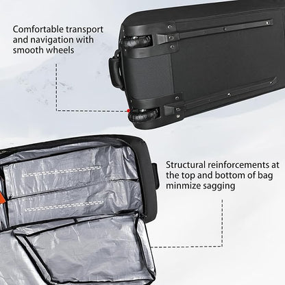 Goloni Ski Bag with Wheels,Padded Snowboard Bag for Air Travel,600D Waterproof Fabric,Foldable Snow Bag Fits 2 Pairs Skis