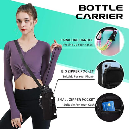 Insulated Stainless Steel Water Bottle - 32/40/64/128 oz Water Bottles with Straw & Spout Lids, Paracord Handle and Carrier Pouch, Workout Water Flask Bottle for Women Men Sport Activities