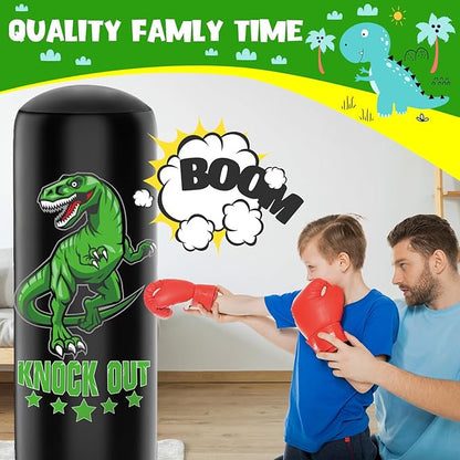 Larger Stable Dinosaur Punching Bag for Kids, 66" Tall Sports Kids Teens Inflatable Punching Bag with Boxing Gloves, Gifts for Boys & Girls Age 5-12 for Practicing Karate, Taekwondo, MMA