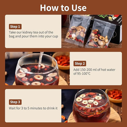 Ginseng Five Treasures Kidney Tea - Chinese Six Treasure Organic Cleanse Detox Tea for Women and Men's Health - 7 Precious Ingredients Formula (15 Bags/1 Boxes)