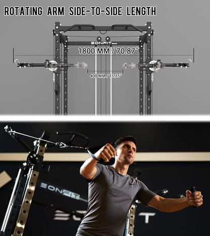 Eonfit E2 Power Cage，1500LB Squat Rack with Cable Crossover System.Multi-Function Power Rack for Home Gum.All-in-One Squat Rack with More Training Attachments