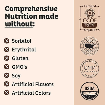 KOS Plant Based Protein Powder, Chocolate USDA Organic - Low Carb Pea Protein Blend, Vegan Superfood with Vitamins & Minerals - Keto, Soy, Dairy Free - Meal Replacement for Women & Men - 15 Servings