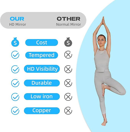 Hasipu 3Pcs 48''x24'' Home Gym Mirror Large Full Length Wall Mounted Full Body Mirror for Yoga Dance Fitness Exercise Studio Bedroom Garage, Frameless Tempered Glass Workout Mirrors Walnut Rectangular