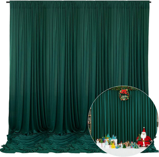10 x 10 Feet Dark Green Backdrop Curtain for Partie, Background Curtains for Photoshoot, Birthday, Wedding, Halloween, Thanksgiving, Christmas Day, New Year Party Decorations 5Ft x 10Ft, 2 Panels