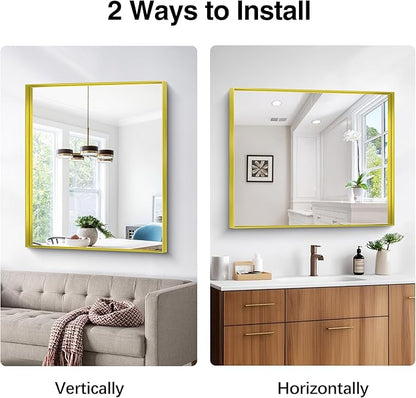 Gold Bathroom Mirror, 30x36 Inch Rectangular Framed Mirror, Large Wall Mounted Bathroom Vanity Mirror Over Sink for Bedroom,Restroom, Living Room, Hangs Vertically or Horizontally