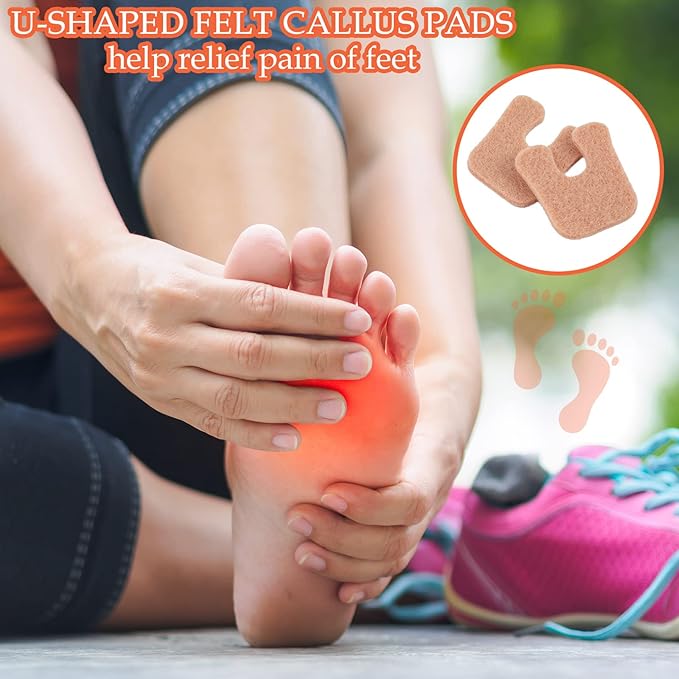 Boao 30 Pcs Callus Pads 1/4" Thick U Shaped Metatarsal Corn Pads Felt Callus Cushions Adhesive Corn Protectors for Men Women Feet Toes Pain Relief Blister Prevention
