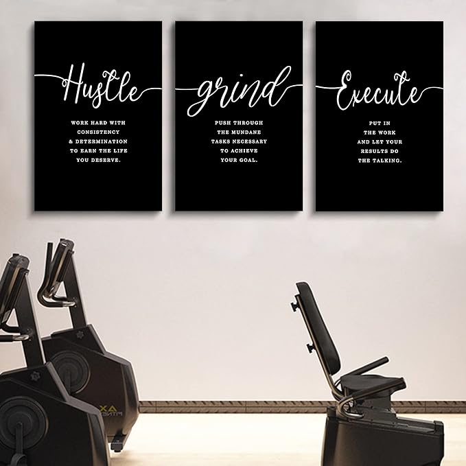 Hustle Quotes Execute Prints, Framed Canvas Wall Art Success Quote, Office Wall Art, Black Large Poster, Positive Motivational Set of 3 Prints, Boss Gift (F-3pcs,20x30inchx3pcs)