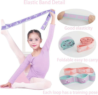 2pcs Stretch Strap for Kids,Elastic Yoga Stretching Strap with Loops, Multi-Loop Adjustable Exercise Stretching Bands，Stretching Resistance Ballet Bands for Dance, Latin, Gymnastics Exercis -8Loops