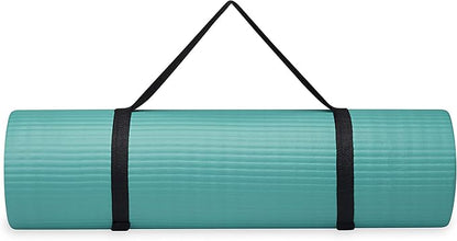 Gaiam Essentials Thick Yoga Mat Fitness & Exercise Mat with Easy-Cinch Yoga Mat Carrier Strap, 72"L x 24"W x 2/5 Inch Thick