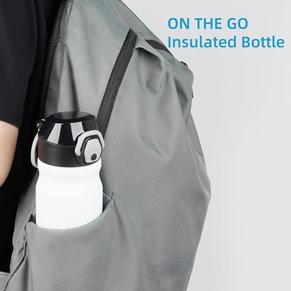 Insulated Water Bottle with Straw and Carry Loop,18 oz Stainless Steel Double Wall Vaccum Metal Water Flask with Leak-proof Lid,White