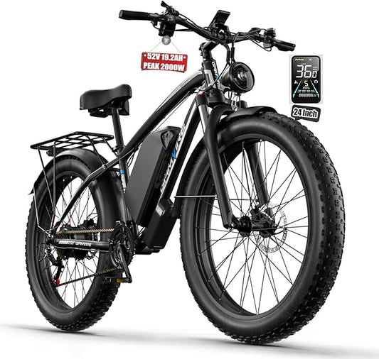 Ebike for Adults Electric, 52V 19.2Ah/32Ah, Peak 2000W/2500W E-Bike, 36/40MPH, 70 Miles/100Miles Long Range, Hydraulic Disc Brake, Off Road Snow Mountain E-Bike, 24"/26" Fat Tire Fast Electric Bicycle