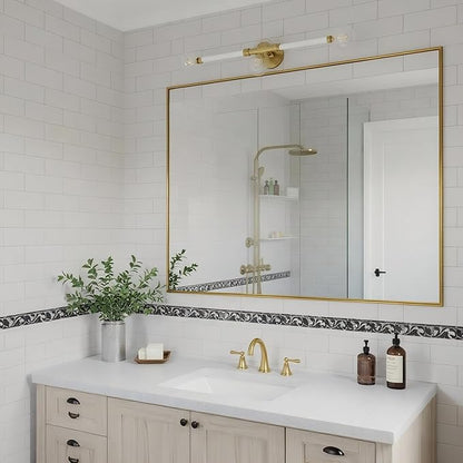27x36 Inch Brass Bathroom Mirror for Wall, Aluminum Frame Rectangle Rectangular Vanity Mirror, Modern Large for Bedroom, Living Room, Horizontal or Vertical