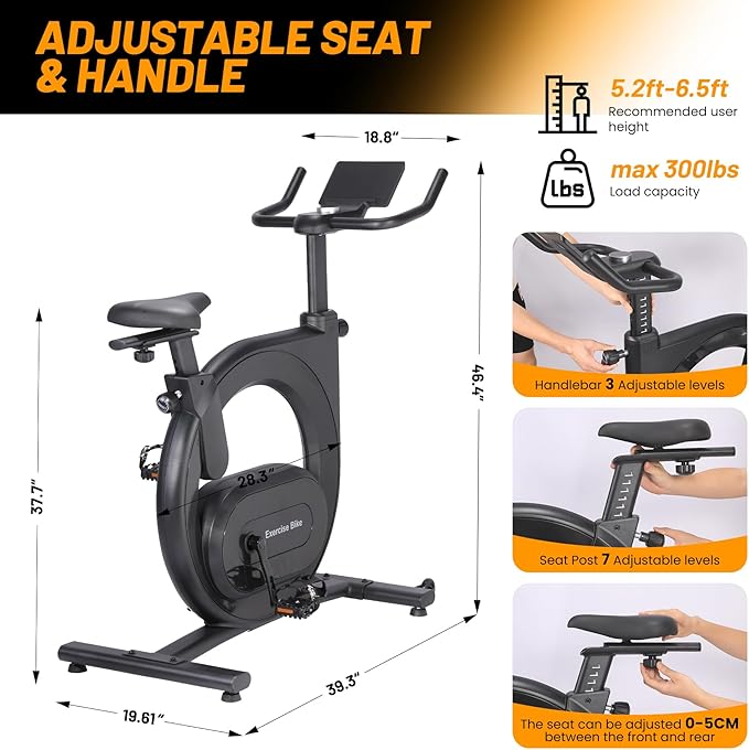 Stationary Bikes for Home,Electromagnetic Control Exercise Bike,Indoor Cycling Bike with Shuttle Smart Knob,Magnetic Resistance/Brake Pad, Low Noise with App, Upgraded Version Seat