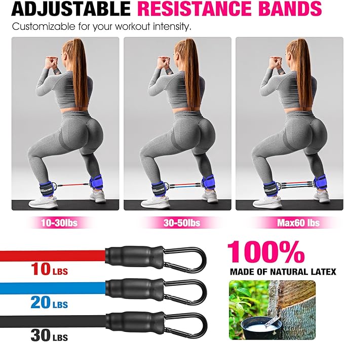 Ankle Resistance Bands with Cuffs, Ankle Bands for Working Out, Ankle Resistance Band for Leg, Booty Workout Equipment for Kickbacks Hip Fitness Training, Exercise Bands for Butt Lift Women