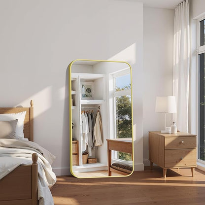 FORBATH 30x55 Inch Gold Bathroom Mirror for Over Sink, Large Rectangular Wall Mirror with Metal Frame, Rounded Corners for Bathroom, Bedroom, Entryway Decor (Horizontal or Vertical)