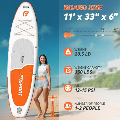 FBSPORT 11FT Premium Inflatable Stand Up Paddle Board with Electric Pump, Yoga Board with SUP Accessories & Carry Bag | Wide Stance, Surf Control, Non-Slip Deck, Leash and Paddle for Youth & Adult