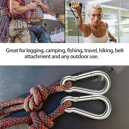 3 Inch Carabiner Spring Snap Hook Steel Clip Link Buckle Heavy Duty 8x80mm 10 Pcs for Outdoor Camping Hiking Hammock Swing, White