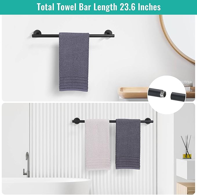 10-Piece Towel Bar Set Matte Black Bathroom Hardware 23.6 in