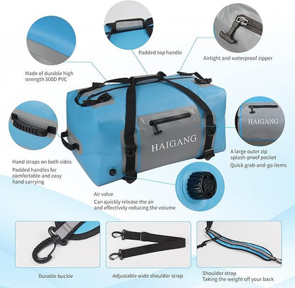 110L Waterproof Duffel Bag Travel Dry Bag, Large Capacity, Adjustable Thickened Straps and Handles, Zip Closure, Air Valve, Fully Waterproof, Perfect for Boating, Rafting, Motorcycle Kayaking