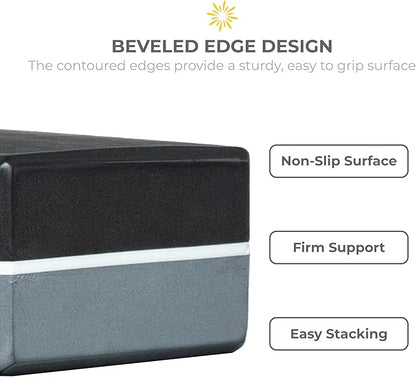 Sunshine Yoga 4" Striped Yoga Block, 10 Pack Bulk EVA Foam Yoga Blocks, Firm and Supportive Yoga Brick, Balance Foam for Stretching, Pilates, and Workout, 4" x 6" x 9"