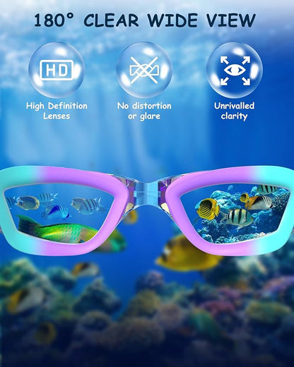 Kids Swim Goggles, Swimming Goggles for Kids Toddlers 3-14 with Swim Cap, Nose Clip, Nose Bridge, Ear Plugs