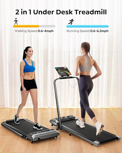 Walking Pad Treadmill with Incline, 2 in 1 Foldable Treadmills for Home Small Office, 300lbs Portable Compact Under Desk Treadmill with App, Remote Control and LED Display