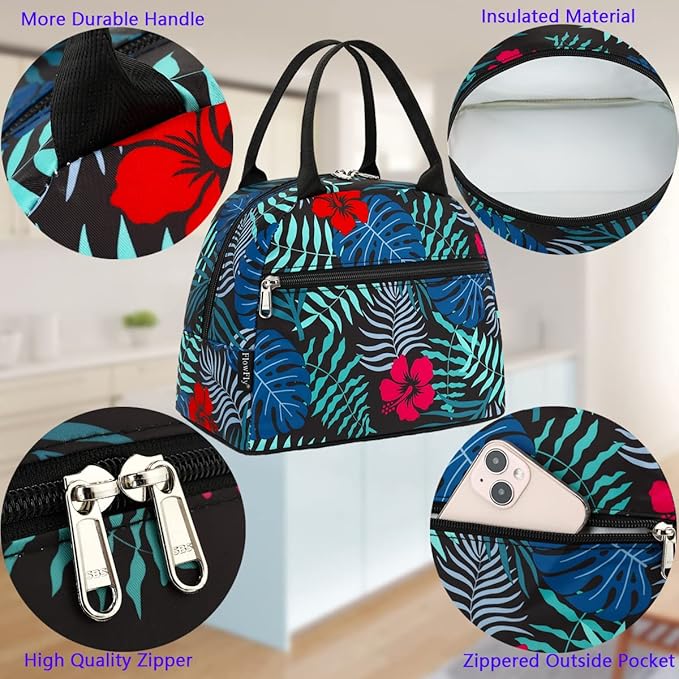 FlowFly Insulated Lunch Cooler Bag - Tote Bag Organizer for Women/Men, Leaf