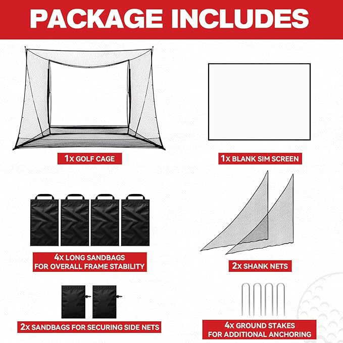 Golf Simulator Cage with Side Barriers&Impact Screen – 10x8 FT Golf Net with Dual-Layer HD Simulator Screen for High-Speed Shots, Practice Net with Ball Return for Indoor Outdoor Backyard