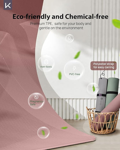 KEEP Yoga Mat, 32" Extra Wide Exercise Mat with Strap for Men and Women, 7mm Thick Double-Sided Non-Slip Eco-friendly Yoga Mat for Pilates, Workout and Fitness