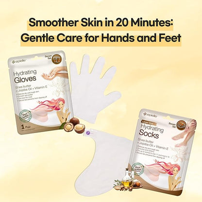 Epielle Hydrating Hand & Foot Masks 12 Pairs, Deep Moisturizing Socks & Gloves, Soften Dry Hands & Cracked Heels with Shea Butter & Jojoba Oil, Korean Skin Care, Foot Spa, Self Care Gifts for Women