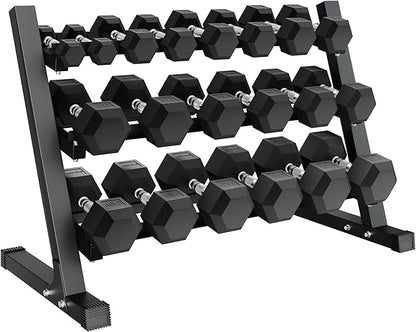 450/550 Dumbbell Sets with Rack, Rubber Hex Dumbbells, Free Weight set for Home Gym, Hand Weights with Chrome Handle for Strength Training