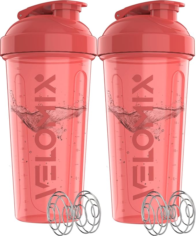 '-2 Pack- 28 oz Protein Shaker Bottles for Protein Mixes - 2x Wire Whisk | Leak Proof Shaker Cups for Protein Shakes | Protein Shaker Bottle Pack (Pink Set)