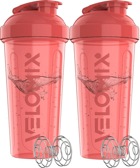 '-2 Pack- 28 oz Protein Shaker Bottles for Protein Mixes - 2x Wire Whisk | Leak Proof Shaker Cups for Protein Shakes | Protein Shaker Bottle Pack (Pink Set)