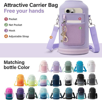 Insulated Water Bottle | Thickened Stainless Steel Vacuum Metal | Portable Sports Half Gallon Large Water Jug for Gym and Hiking with Straw, Carrier Bag, Handle Strap | BPA-Free 64 oz