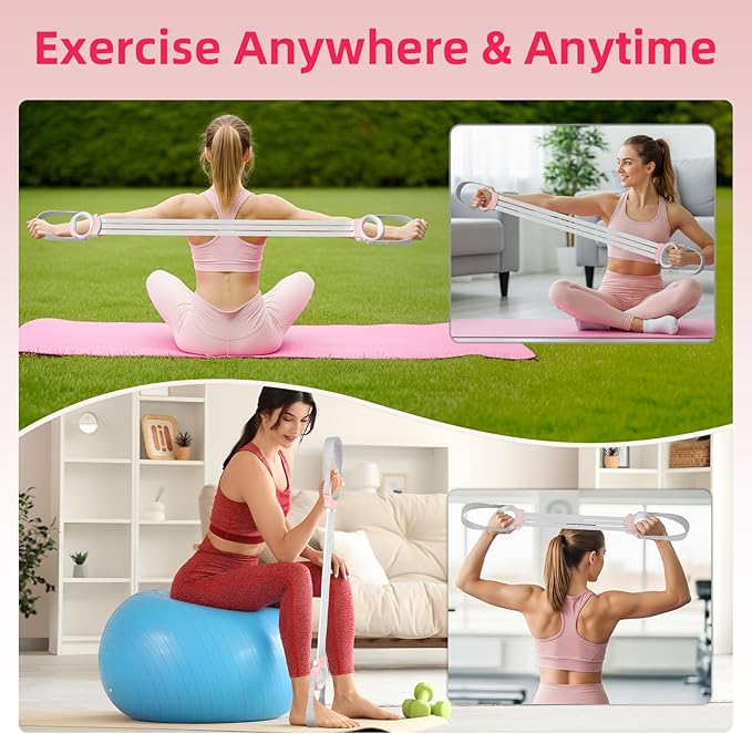 Figure 8 Fitness Resistance Bands with Handles, 20-60lb Adjustable Elastic Excercise Band, Non-Slip Fabric Silicone Bands for Strength Stretch Flexibility Training Arms Back Shoulder Chest Legs