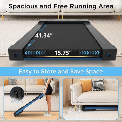 GOYOUTH Walking Pad Treadmill, Under Desk Treadmill for Home Office, Wide Belt Compact Treadmills 300 lbs Capacity, 2.25HP Shock-Absorbing Walking Jogging Running Machine Remote Included