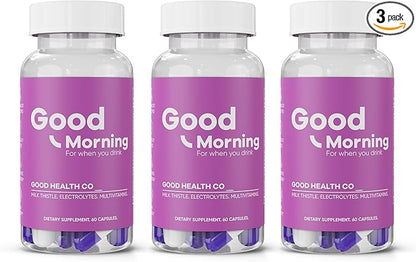 Good Morning Hangover Pills [3-Pack Kit] | Drinking Relief + Liver Support with Milk Thistle + DHM. Prevent Dehydration with Electrolytes for Better Mornings.