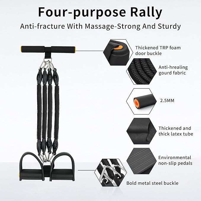 Multifunction Tension Rope, 2 Tubes Stretch Yoga Pedal Tension Strap, Adjustable Resistance, Tension Rope Fitness Equipment