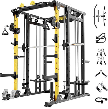 F4 Smith Machine, Power cage with Adjustable Cable Crossover System, All-in-One Squat Rack Training Equipment for Home Gym