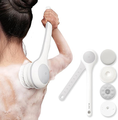 Electric Body Brush Back Scrubber for Shower, Waterproof Long Dual Handle Power Body Scrubber with 3 Heads, Rechargeable Bath Brush & 2 Speeds, for Cleansing, Exfoliating and Massaging Skin